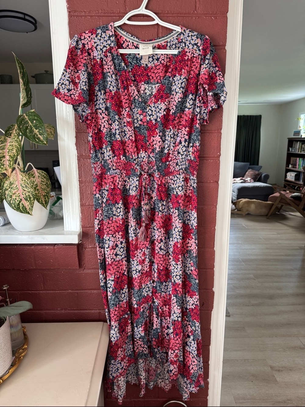 Knox Rose Hi-Lo Button Front Floral Midi  Dress Medium
